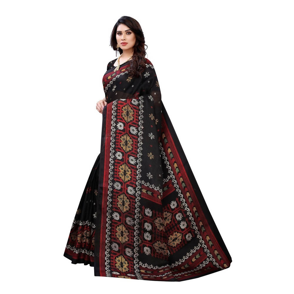 Vamika Printed Jute Silk Black Saree (Namita Black) | Grocsy