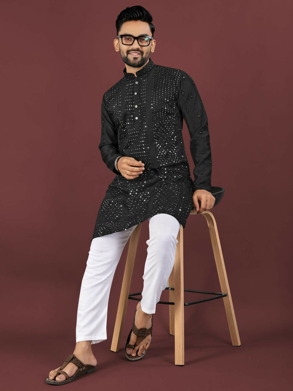 Anaita Black Embroidered Silk Straight Kurta | Grocsy