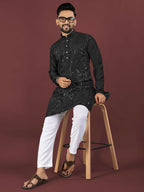 Anaita Black Embroidered Silk Straight Kurta | Grocsy