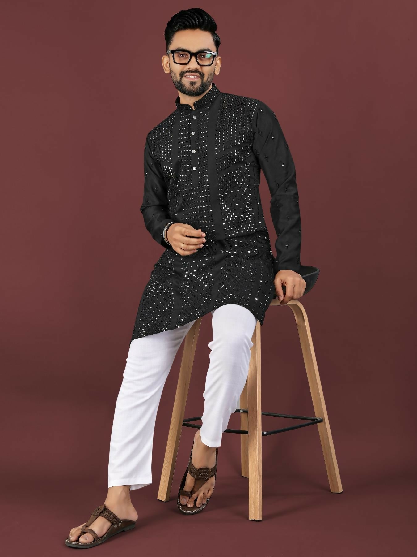 Anaita Black Embroidered Silk Straight Kurta | Grocsy