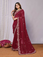 Maroon Silk Georgette Cord Embroidery Saree - Norita Saumya | Grocsy