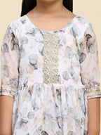 Alakhi Studio Girls Floral Georgette Printed Round-Neck Kurta With Sharara - White | Grocsy