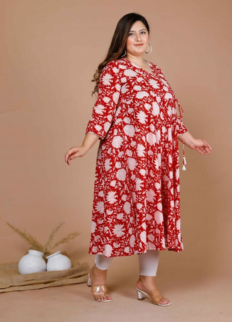 Miravan Women's Plus Size Pure Cotton Floral Printed Anarkali Kurta | Grocsy