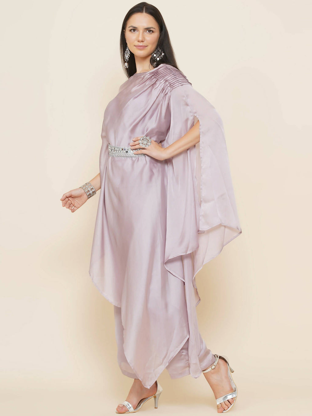 Women Republic Lavender Georgette Assymetical Kurta With Palazzo | Grocsy