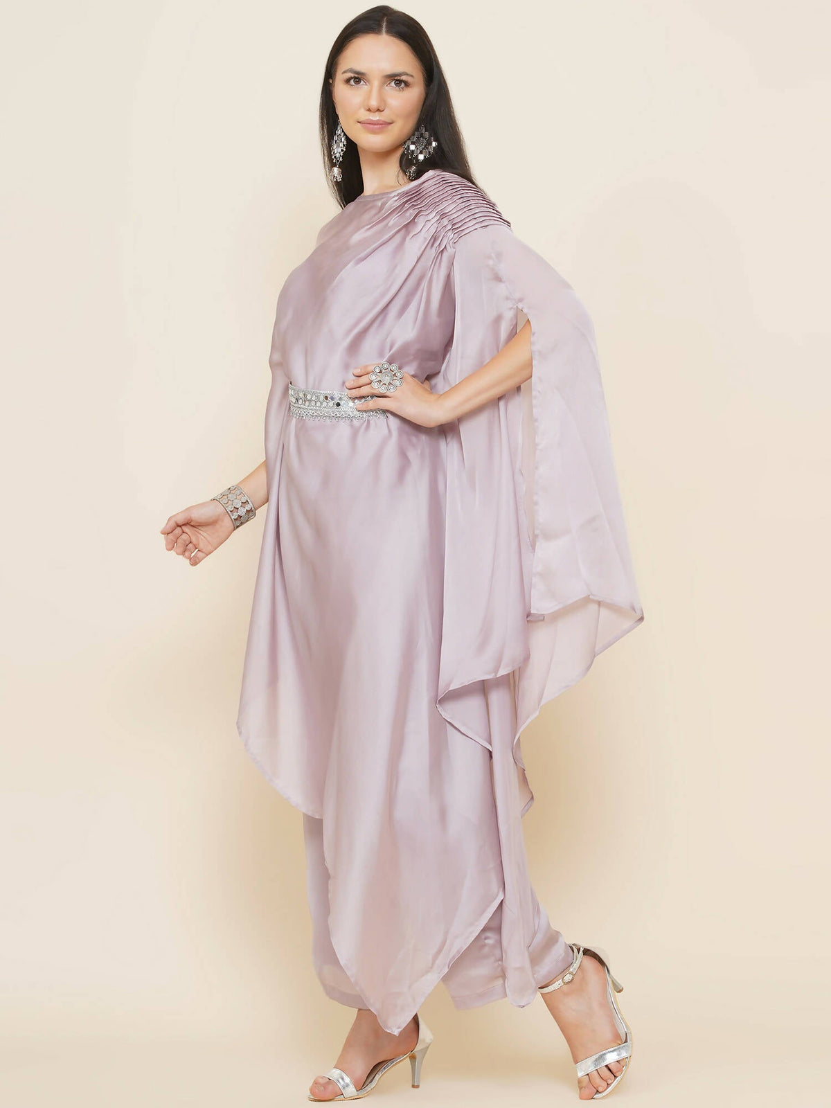 Women Republic Lavender Georgette Assymetical Kurta With Palazzo | Grocsy