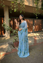 Vamsee Aditi Grey Georgette Saree | Grocsy