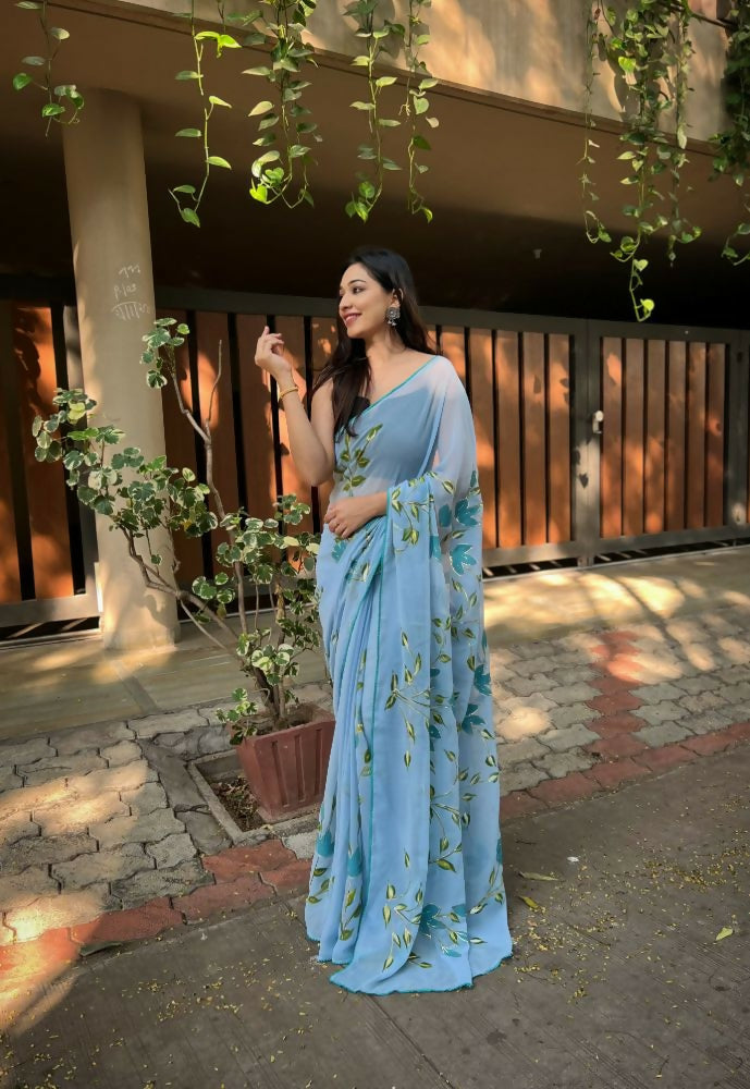 Vamsee Aditi Grey Georgette Saree | Grocsy