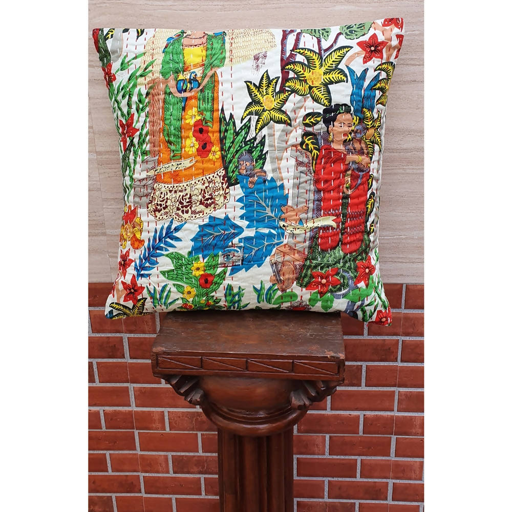 The Decor Nook Off White Base With Kimono Girls Print Cushion Cover | Grocsy