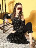 Ahalyaa Women Black Colour Georgette Gold Foil Printed Kurta Pant Set | Grocsy