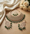Jewel City Kundan Bridal Choker Jewelry Set with Beads | Indian Wedding Necklace, Drop Earrings & Maang Tikka | Grocsy