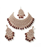Jewel City Kundan Bridal Choker Jewelry Set with Beads | Indian Wedding Necklace, Drop Earrings & Maang Tikka | Grocsy