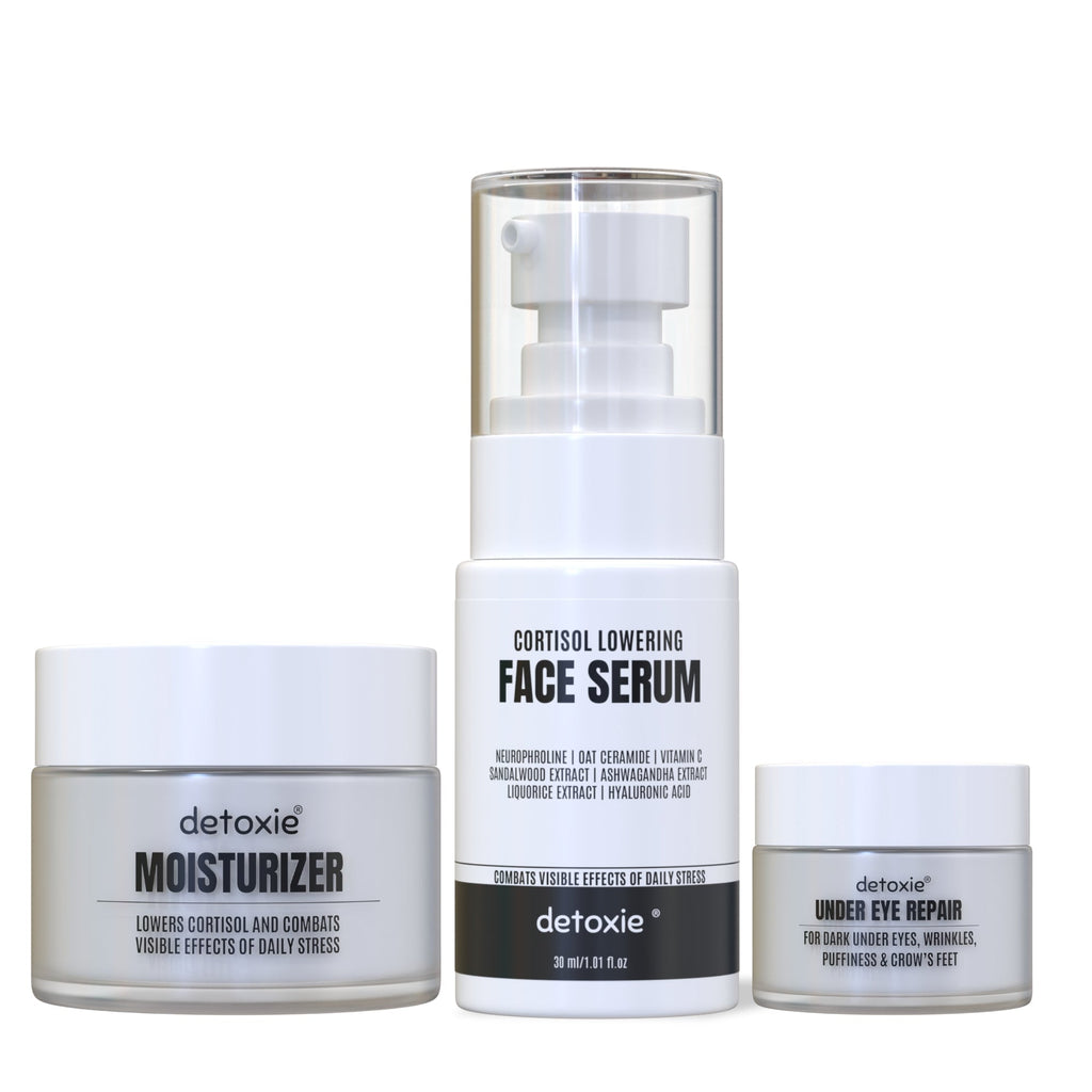 Detoxie Stress Free Look Combo | Face Serum 30ml +Moisturizer 50g +Under Eye Cream 15g | Grocsy