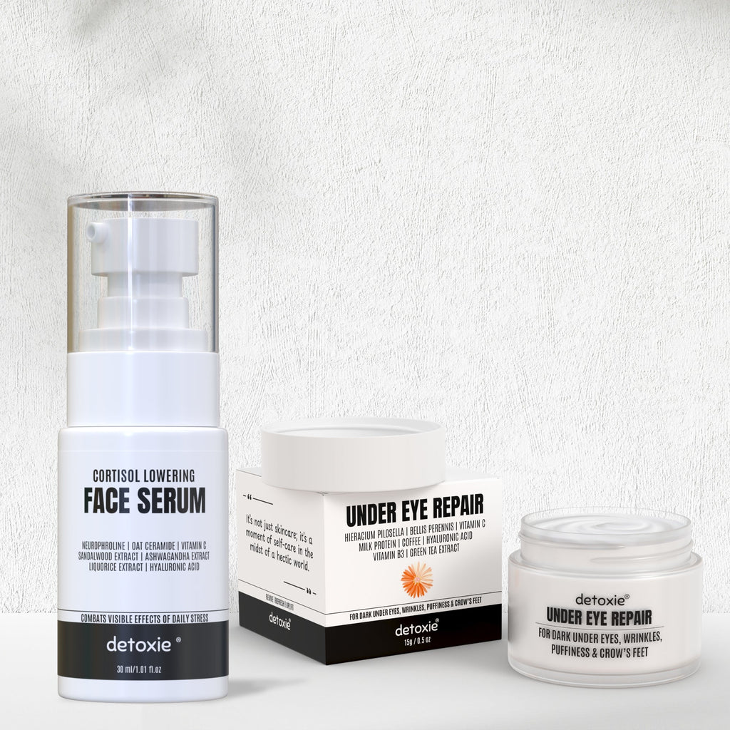 Detoxie Dark Circle & Cortisol Lowering Combo| Cortisol Lowering Serum 30 ml + Under Eye Cream 15gm | Grocsy
