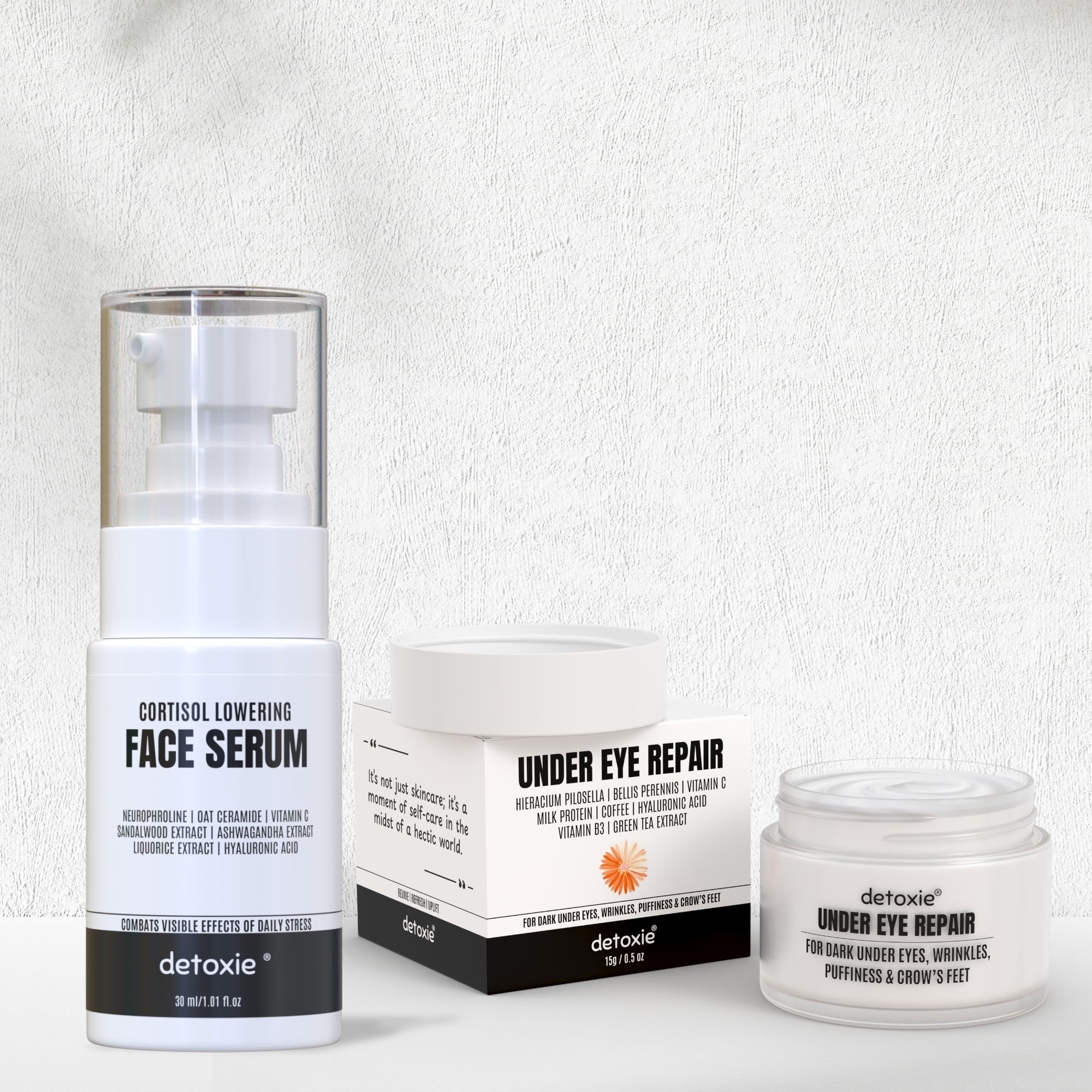 Detoxie Dark Circle & Cortisol Lowering Combo| Cortisol Lowering Serum 30 ml + Under Eye Cream 15gm | Grocsy