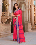 Joban Fashion Women Pink & Blue Trendy Cotton Saree | Grocsy