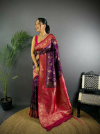 Joban Fashion Magenta Butti Banarasi Silk Sarees | Grocsy