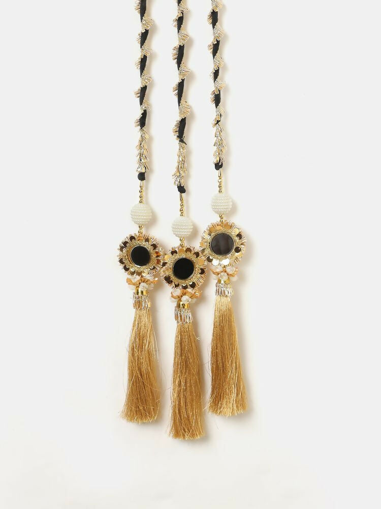 Ruby Raang Gold Gota Pati Work And Black Thread And Mirrors With Gold Stones & Pearls | Grocsy