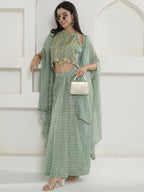 Joban Fashion Green Georgette Cape Inner And Shirt Set | Grocsy
