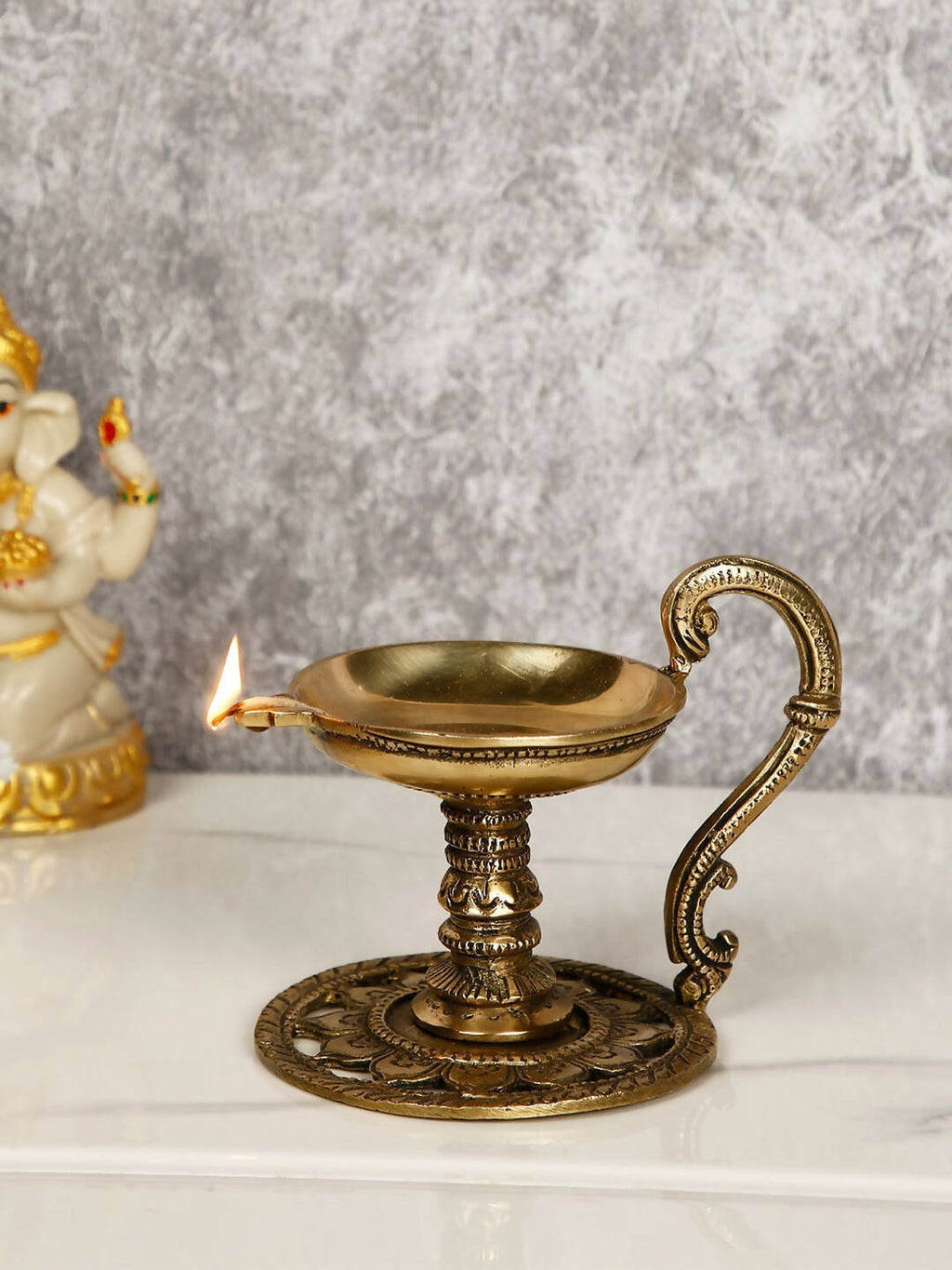 CraftVatika Gold-Toned Handmade Oil Lamp Showpiece | Grocsy