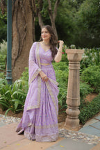 Lorenvalley Lavender Pure Viscose Jacquard with Golden Embroidered Sequins work Lehenga Choli | Grocsy