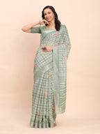 Shree Shyam Fashion Linen Cotton Light Green Saree | Grocsy