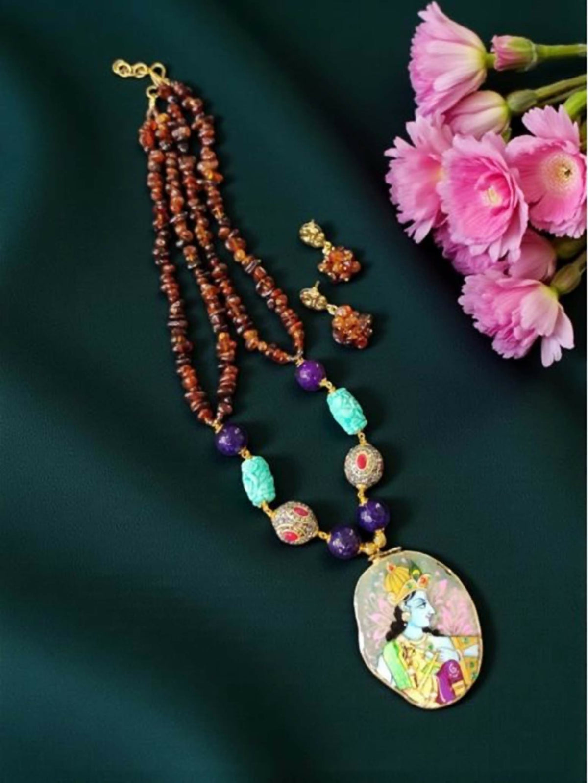 Joban Fashion Women Multi Onyx Beads With (Mother Of Pearl (Dyed) Chips And Hydro Beads | Grocsy