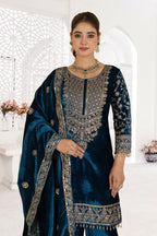 Joban Fashion Blue Velvet Sequence Embroidery Work Kurta Set | Grocsy