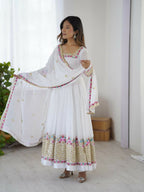 Joban Fashion White Georgette Sequence Embroidery Work Readymade Kurta Set | Grocsy