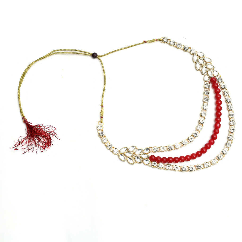 Mominos Fashion Johar Kamal Handicraft Finish White & Red Pearls Choker For Women (White/Red) | Grocsy