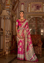Strawberry Pink P V Silk Digital Print, Zari Work Printed Saree - Rewaa Parampara | Grocsy