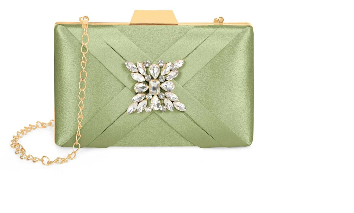 Joban Fashion Luxurious Satin Evening Clutch With Detachable Chain Strap - C Green | Grocsy
