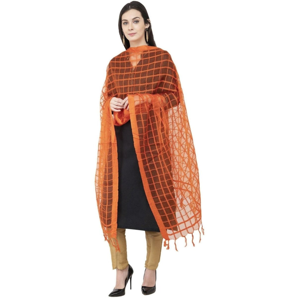 A R Silk Cotton Square Regular Dupatta Orange Color Dupatta or Chunni | Grocsy
