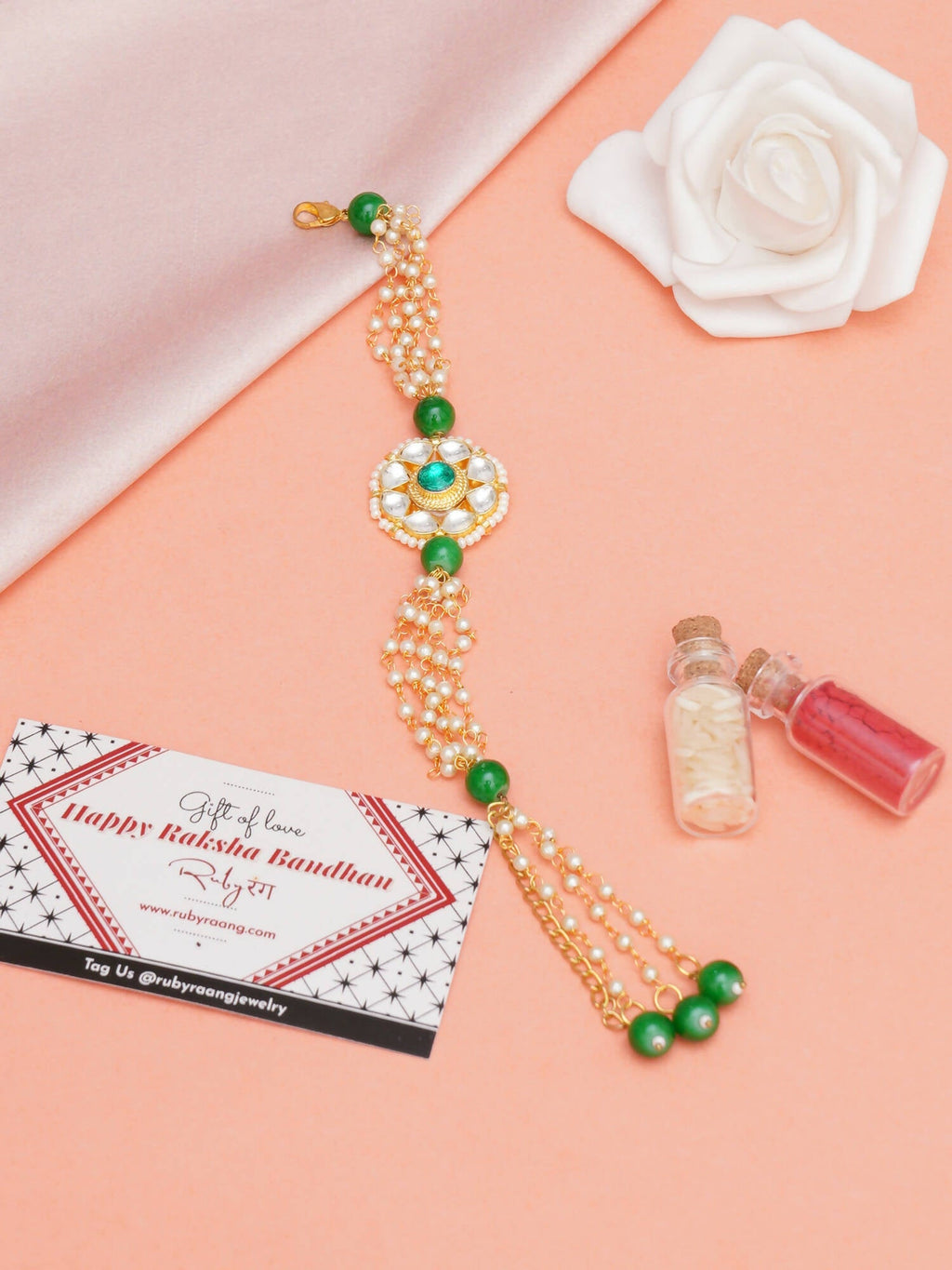 Designer kundan Rakhi - Ruby Raang | Grocsy