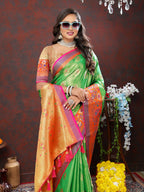 Lorenvalley Fashion Navyblue Kanjivaram Silk Woven Design with Zari Weaving Saree | Grocsy