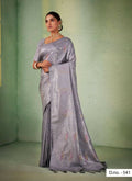 Delightful Designer Grey Color Kanjivaram Silk Saree With Weaving Work - Yomika Fashions | Grocsy