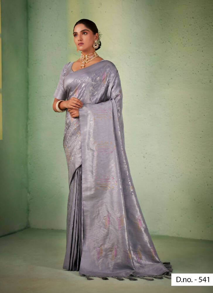 Delightful Designer Grey Color Kanjivaram Silk Saree With Weaving Work - Yomika Fashions | Grocsy