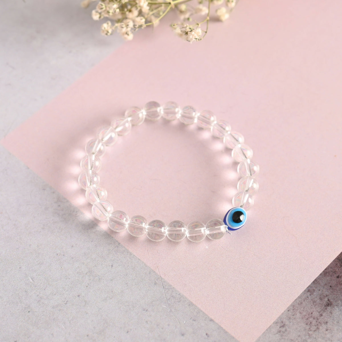 NVR Men & Women Transparent Beaded Elasticated Bracelet | Grocsy