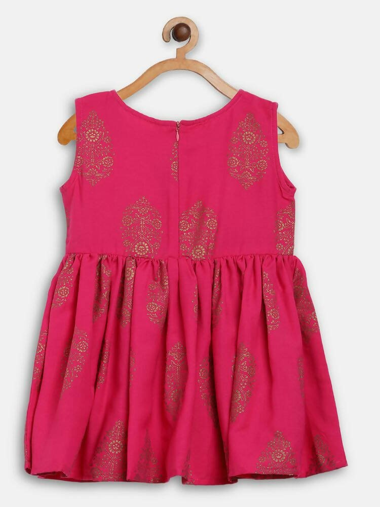 Ahalyaa Pink Rayon Printed Kids Kurta Sharara Set For Girls | Grocsy