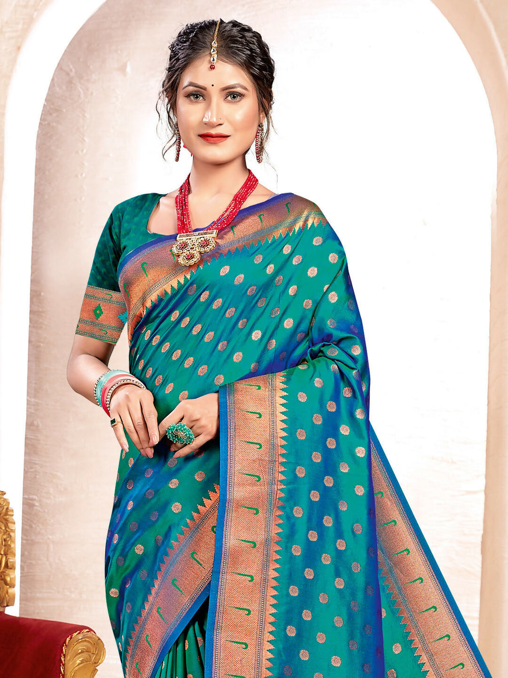 Shree Shyam Fashion Paithani Silk Sea Green Saree | Grocsy