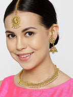 Priyaasi Women White Beads Gold-Polished MaangTika Jewellery Set - Swadesiicart