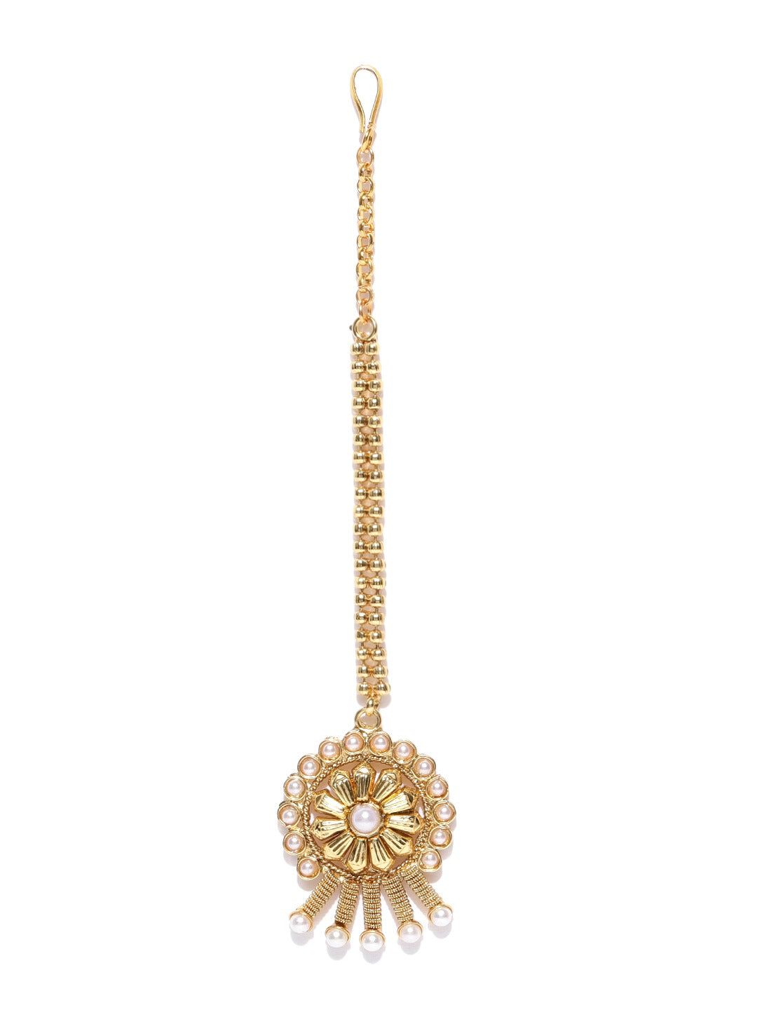 Priyaasi Women White Beads Gold-Polished MaangTika Jewellery Set - Swadesiicart