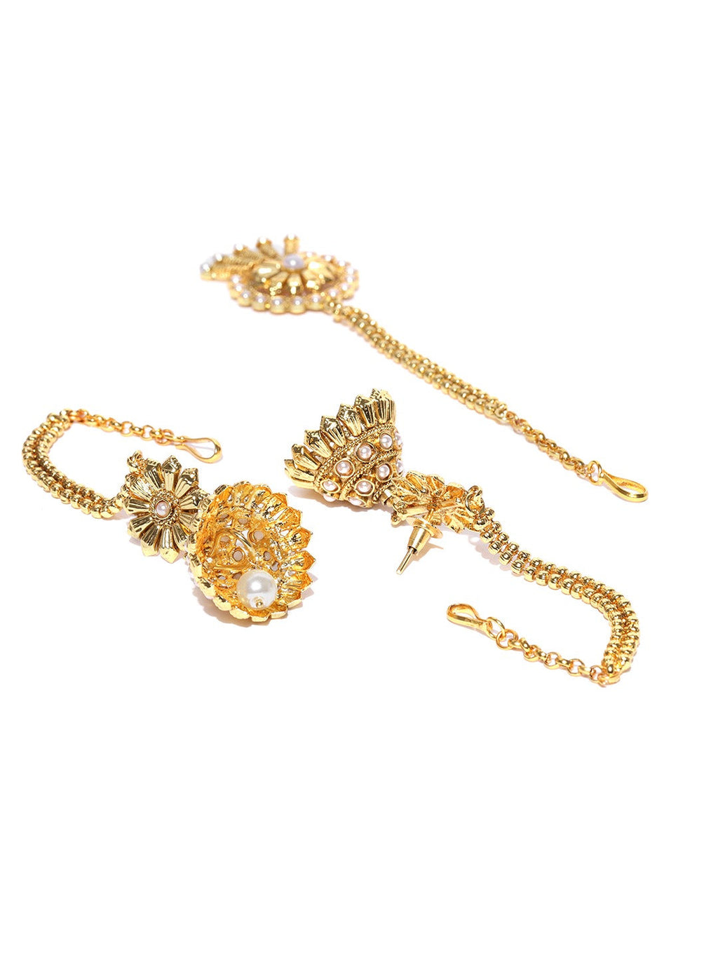 Priyaasi Women White Beads Gold-Polished MaangTika Jewellery Set - Swadesiicart