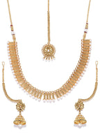 Priyaasi Women White Beads Gold-Polished MaangTika Jewellery Set - Swadesiicart