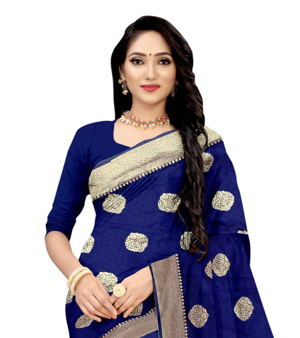 Vamika Blue Weaving Banarasi Jacquard Saree | Grocsy