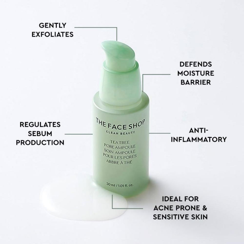 The Face Shop Tea Tree Pore Ampoule With AHA, Ip BHA, PHA & Hyaluronic Acid, For Oily & Acne Skin | Grocsy
