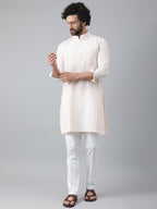 RIAG Beige Men's Ethnic Long Kurta And Pyjama Set | Grocsy