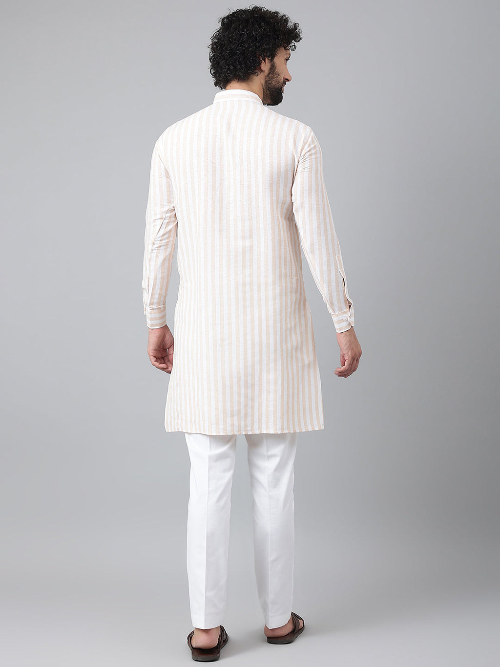 RIAG Beige Color Long Sleeves Ethnic Men's Cotton Long Kurta | Grocsy