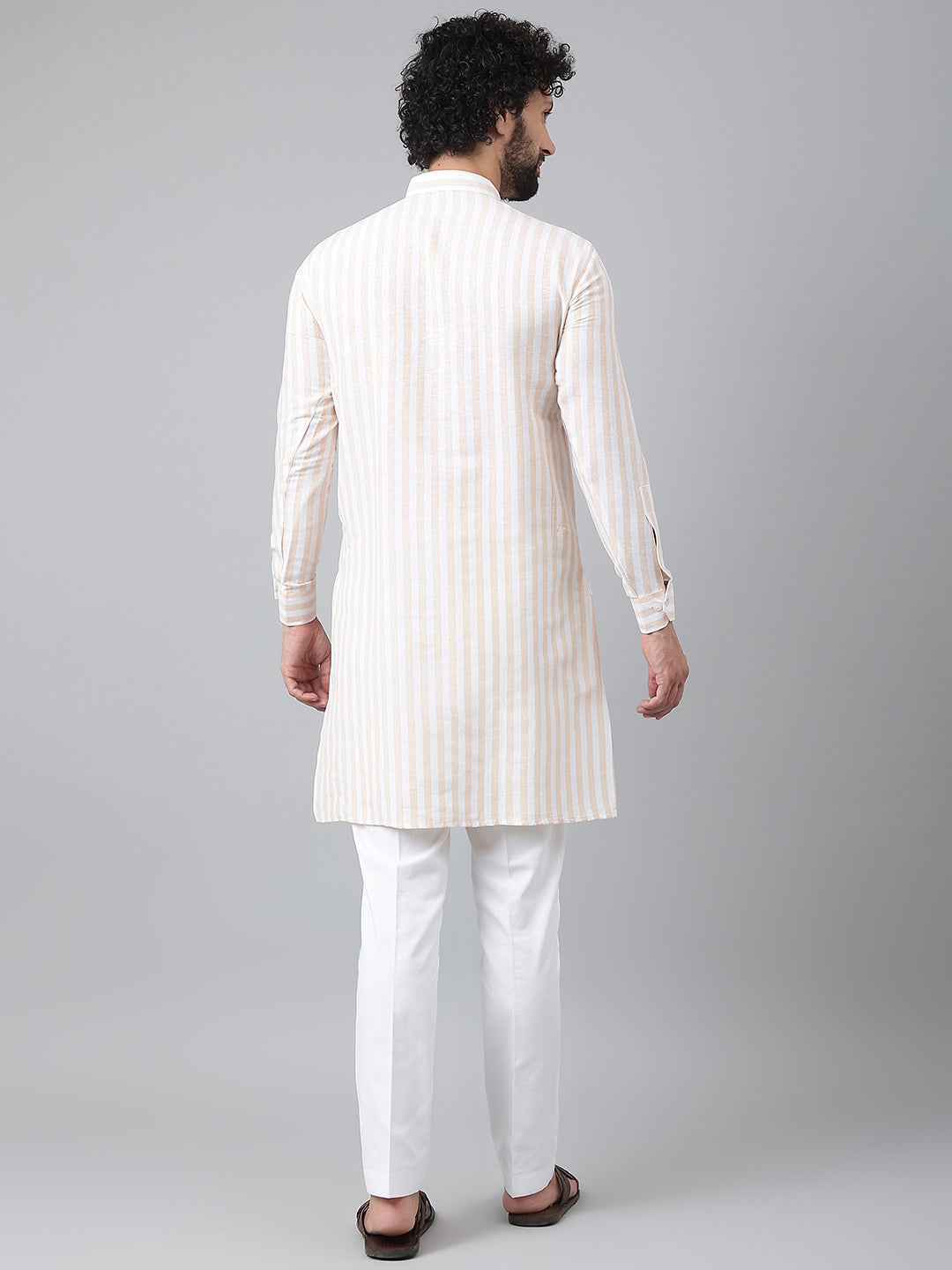 RIAG Beige Men's Ethnic Long Kurta And Pyjama Set | Grocsy