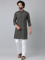 RIAG Black Color Long Sleeves Ethnic Men's Cotton Long Kurta | Grocsy