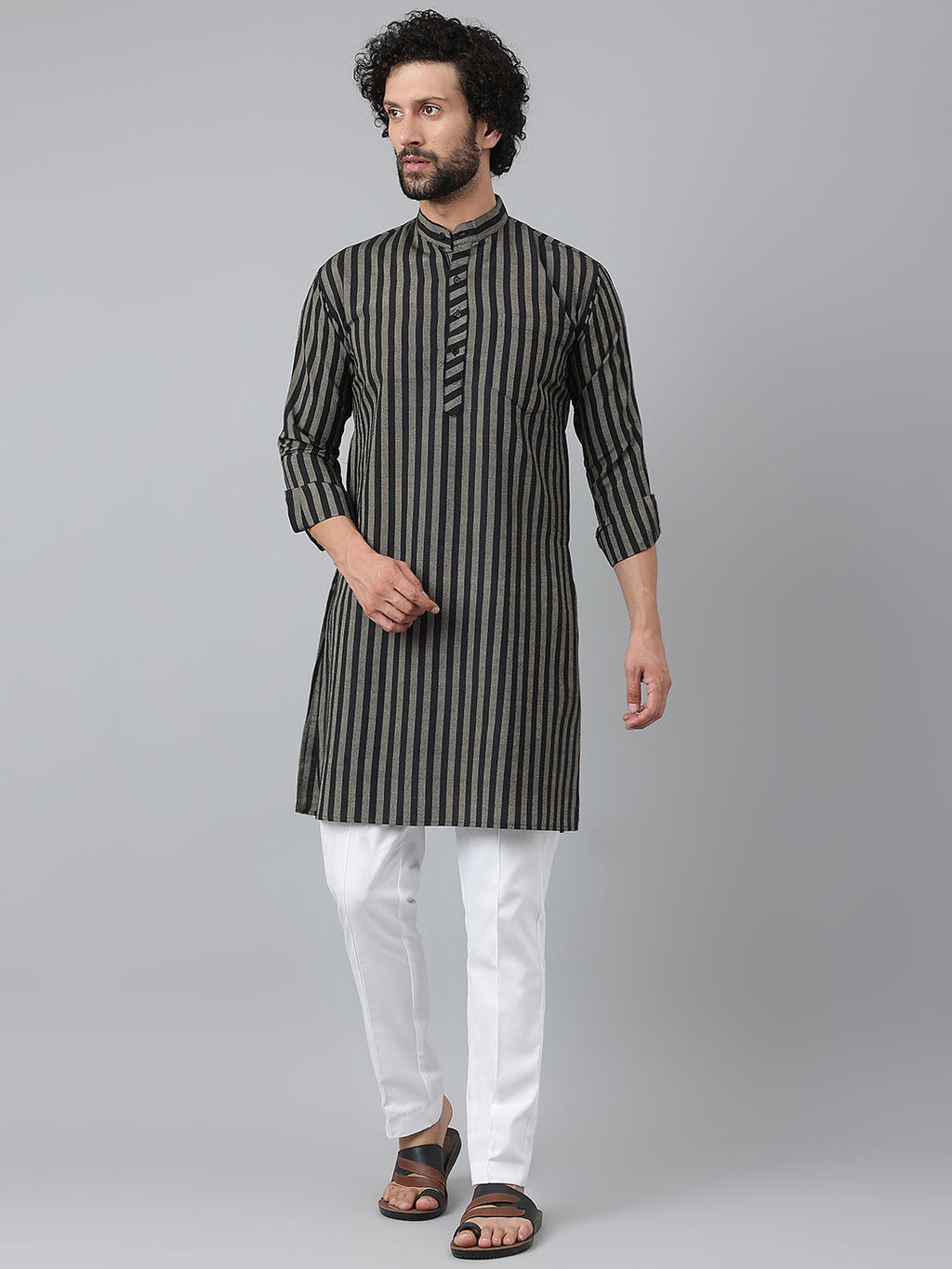 RIAG Black Men's Ethnic Long Kurta And Pyjama Set | Grocsy